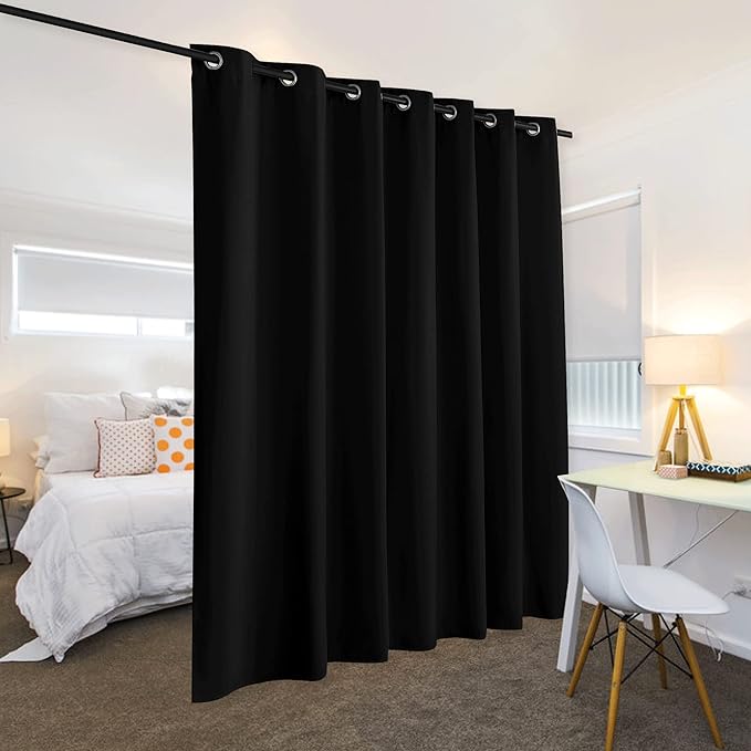 RYB HOME Extra Wide Curtains for Divider Room Separation Soundproof Temporary Door Curtains for Bedroom Closet Office Home Theatre Garage Living Room Privacy Drop Cloth, W 120 x L 84 inches, Black