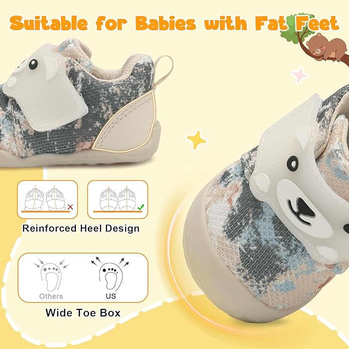 FEETCITY Baby Walking Shoes Wide Baby Shoes Boys Girls Infant Sneakers Crib Shoes Breathable Toddler Barefoot Shoes Slip On Shoes