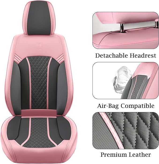 Doogo Seat Covers, Car Seat Covers, Breathable Front Seat Covers, Universal Non-Slip Seat Cushion Pink Automotive Seat Covers Accessories for SUV Sedan Truck Truck-Pink/Gary