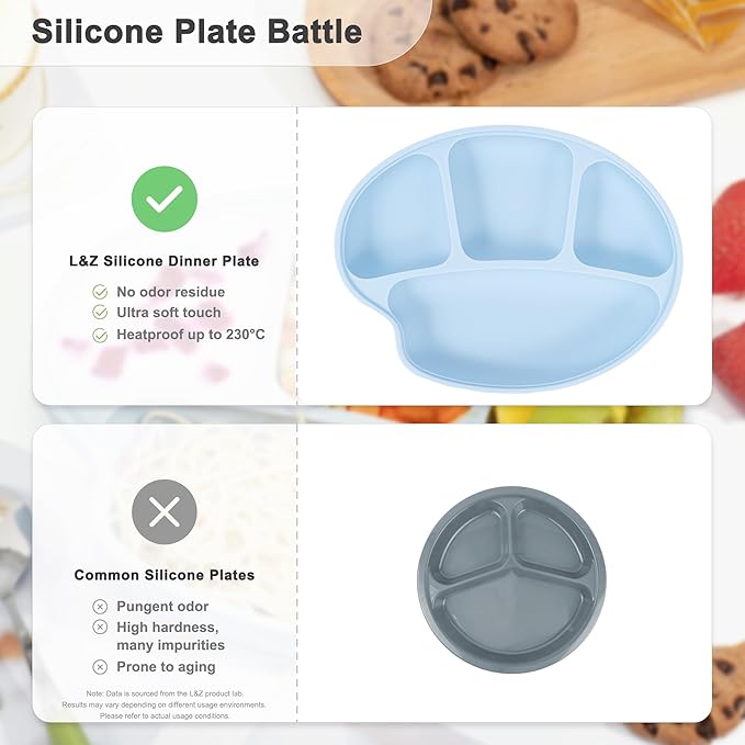 Li&Zhao Baby Bowls with Suction - Suction Plates for Toddlers Toddler Plate Baby Plate Divided Design Kids Plates Baby Suction Plate with Lids Microwave & Dishwasher