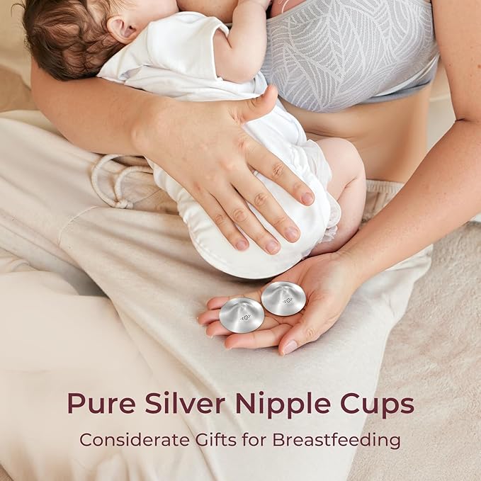 Momcozy 999 Silver Nursing Cups Original Perforated Breathable Design, 999 Silver Nipple Cover for Breastfeeding Essential,Nipple Shield for Nursing Newborn, Metal Nipple Shields, Regular Size