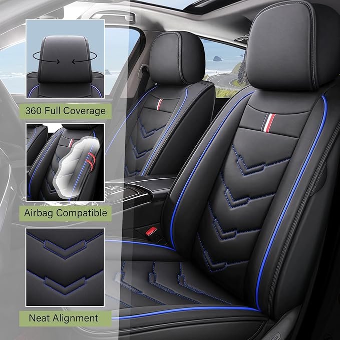 Leather Car Seat Covers Fit for LR Range Rover 2022-2025, 5 Seater Waterproof and Wear-Resistant Seat Cover Interior Accessories(Full Set,Black&Blue)