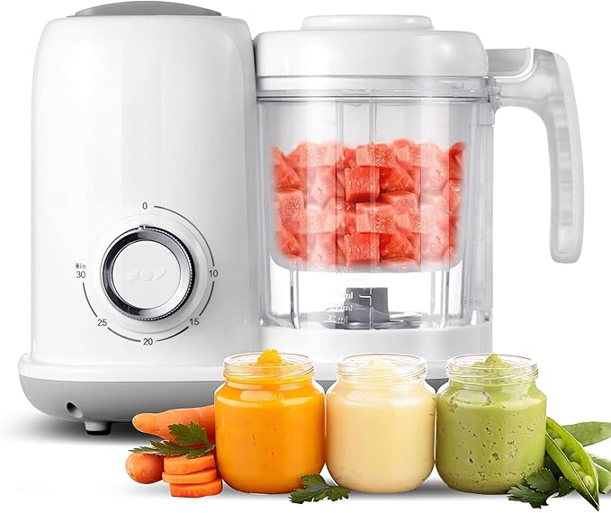 Baby Food Maker, 4 in 1 Baby Food Processor and Steamer, Puree Blender, Multifunctional Baby Puree Maker, Dishwasher Safe (White)