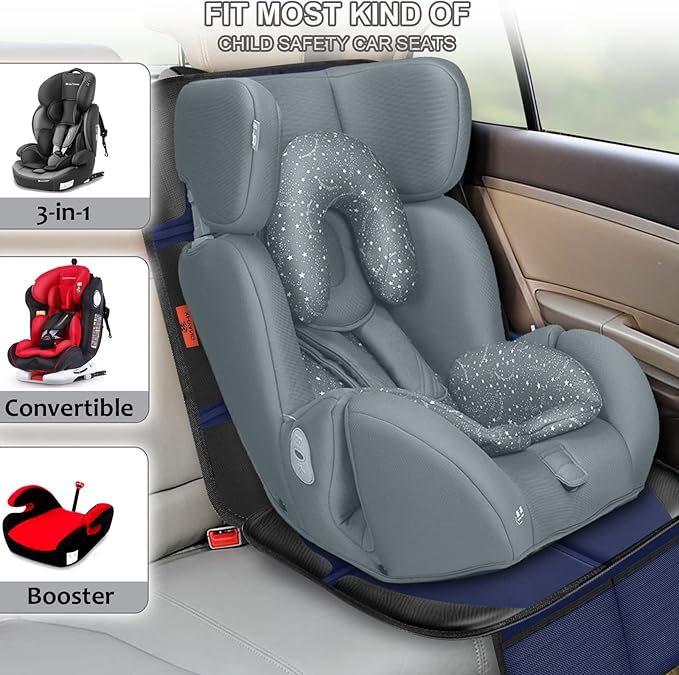 Car Seat Protector,2 Pack Automotive Seat Protectors Baby Carseat Pad Waterproof & Durable 600D Fabric for Child Baby Car Seat Mat Vehicle Pet Cover 2 Storage Pockets (Blue)