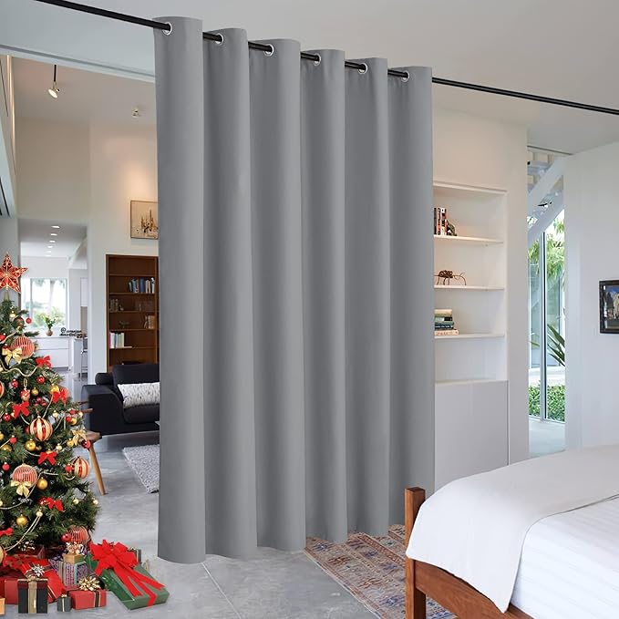 RYB HOME Blackout Room Divider Curtains Screen Partitions Energy Saving Noise Reducing Drapes Privacy Wall for Living Room Patio Doorway Church Stage, W120 x L108 inches, Sliver Grey, 1 Pc