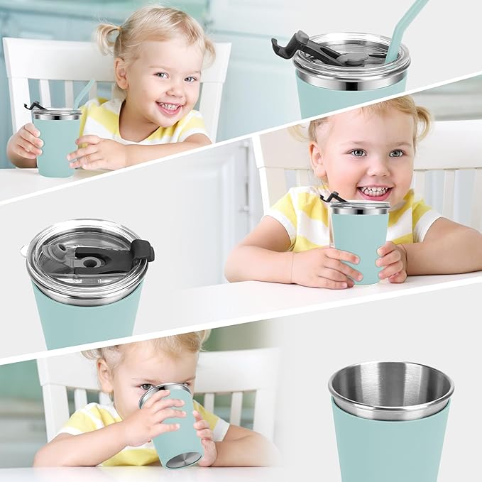 Kids Cups with Straws and Lids, 5 Pack 12oz Spill Proof Toddlers Straw Cup with Lid, Stainless Steel Kid Cups with Lid for School, Outdoor, Multicolor