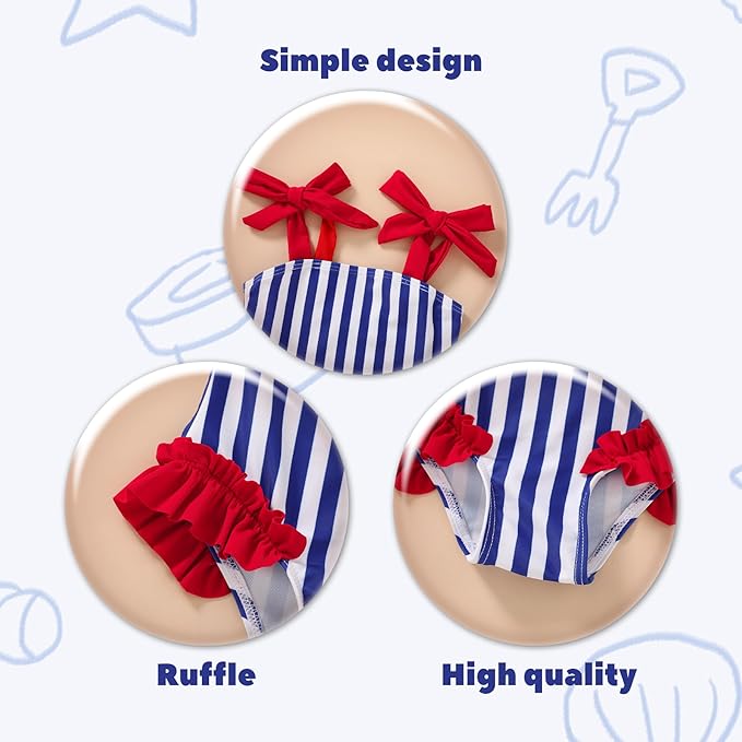 Happy Town Toddler Swimsuit Girl Solid Color Stripe One-Piece Baby Bathing Suits