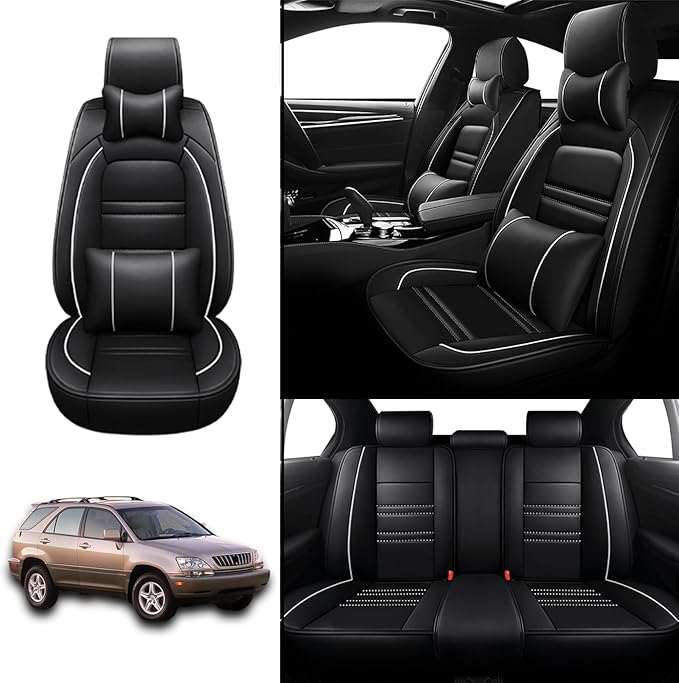Car Seat Covers for Lexus Car rx300 1999-2003 | 5-Seats Seat Covers, Waterproof Seat Protectors, Automotive Seat Covers (Full Set with Pillow,Black&White Line)