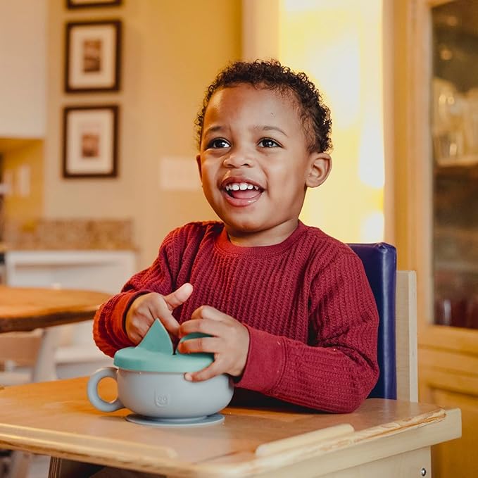 TalkTools Itsy Bowl with Locking Lid - Platinum grade silicone with Volume Lines, Curved Walls for Easy Scooping - for Babies, Toddlers, Children, and Elderly - Snack Cup Lid Accessory (Sage)