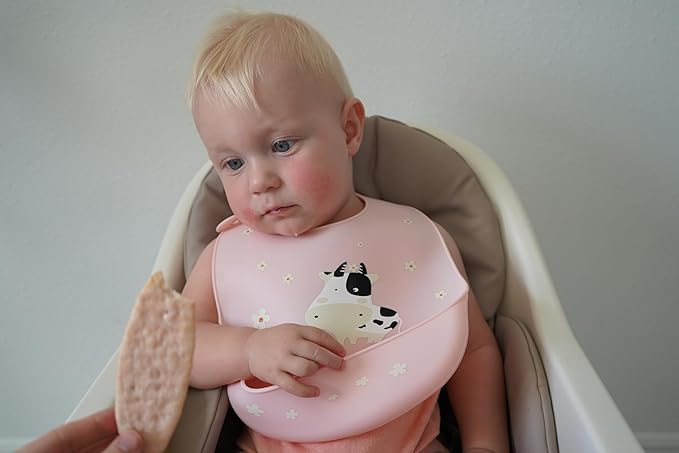 Silicone Baby Bibs Unisex, Self-Feeding, Catch-all Large Pocket, 6-48 months, BPA-Phthalate Free, w/Travel Case
