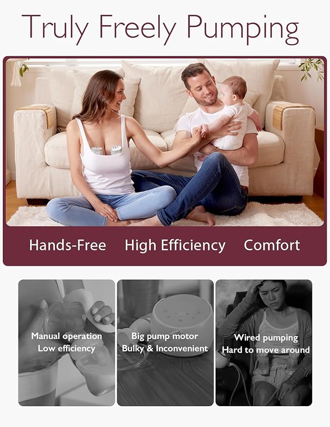 Momcozy Hands-Free Breast Pump S12 Pro, Wearable & Portable Pump with Soft DoubleFit Flange, 3 Modes | 9 Levels Double Electric Pump, Smart Display, 24mm, 2 Pack, Cozy Grey
