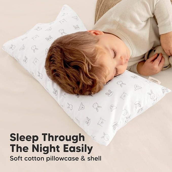 Toddler Pillow with Pillowcase - 10x18 My Little Dreamy Kids Travel Bed Pillows for Sleeping, Organic Cotton Small Pillowcase, Soft & Breathable, Machine Washable, Toddlers 2-5 Years Old (KeaDoodles)