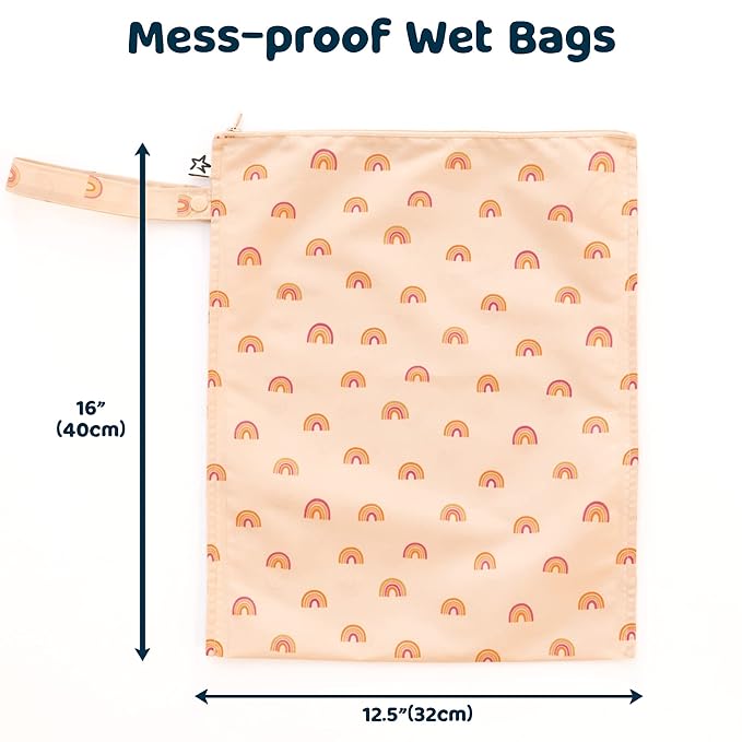 Tiny Twinkle Wet Dry Bag – 2 Pack Reusable Waterproof & Mess Proof Wet Bags for Swimsuits & Travel, Baby Towels & Beach Essentials,a Diaper Bag Must-Have(Boho Rainbow)