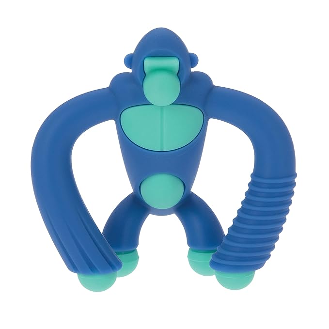 Nuby Geo Zoos Massaging Teether - Baby Teething Toy - Soft Easy Grip - 3+ Months - Blue Gorilla
