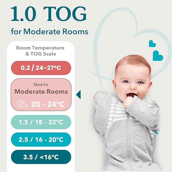 Love to Dream Swaddle Up Original, Arms Up Position, Light and Ultra Breathable Cotton - Wearable Blanket - 1.0 TOG - (20-24°C) Ideal for Moderate Temps (Twinkle Powder Blue, Medium, 6–8.5kg)