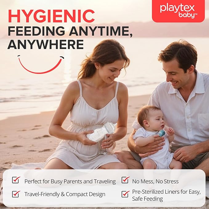 Playtex Baby Anti-Colic Nurser Bottles with Pre-Sterilized Disposable Drop-Ins Liners, 4 Oz Bottles (3 Count), Includes Slow Flow Nipples for Newborn and Breastfeeding Babies, Feeding Essentials