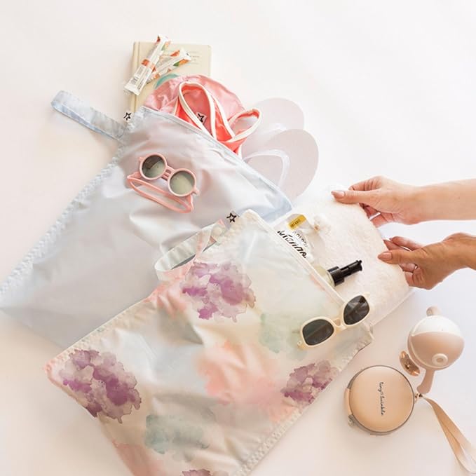 Tiny Twinkle Wet Dry Bag – 2 Pack Reusable Waterproof & Mess Proof Wet Bags for Swimsuits & Travel, Baby Towels & Beach Essentials,a Diaper Bag Must-Have(Cotton Candy)