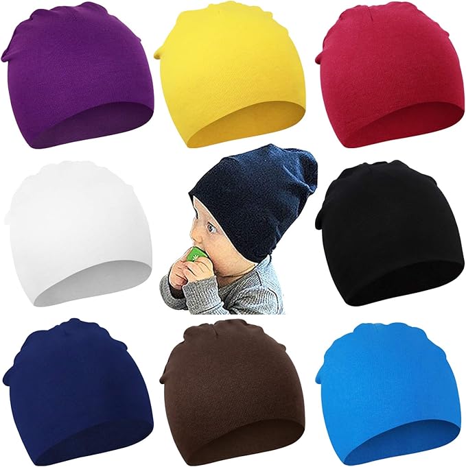DRESHOW BQUBO 8 Pack Unisex Baby Beanie Hat Infant Toddler Kid Hats Baby Soft Cute Knit Cap Nursery Beanie