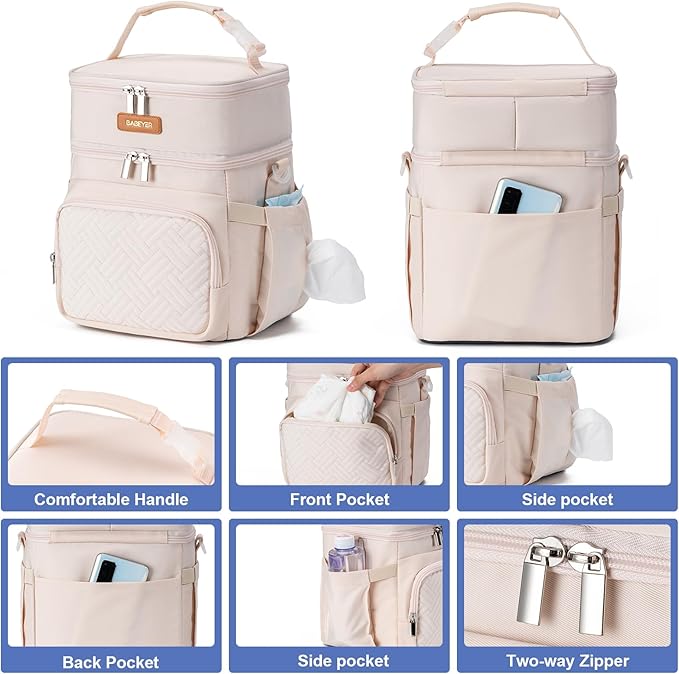 Insulated Breastmilk Cooler Bag with Ice Pack - Holds 6x9oz Bottles, Leakproof Double Layer, Bottle Cooler Bag with Adjustable Strap for Nursing Moms, Daycare & Travel