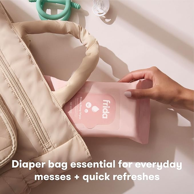 Frida Mom Breast Pump Wipes, Multi-Surface Cleaner, Removes Breastmilk Residue, Made with Food-Grade Ingredients, Baby and Milk Safe, Travel Essential for Breastfeeding Moms, 40 Count