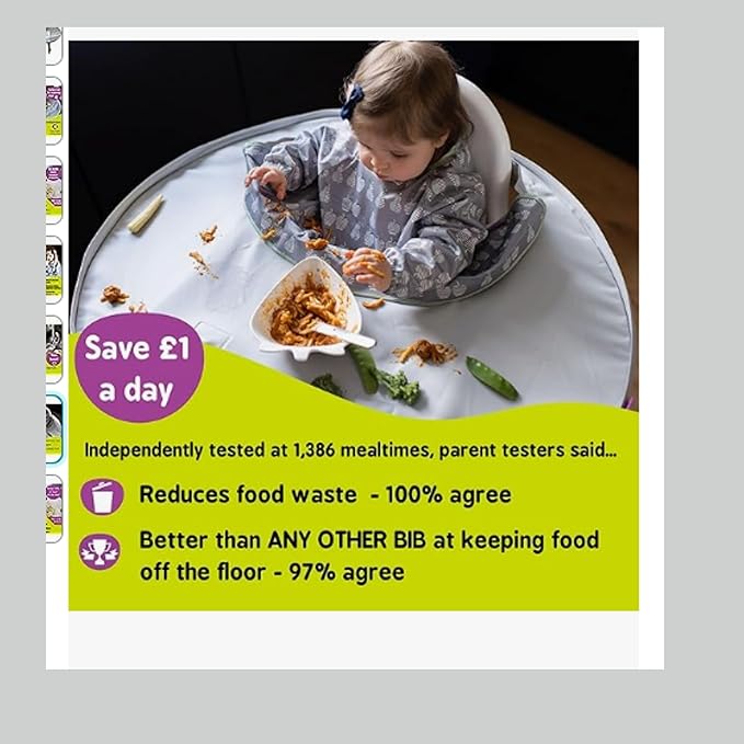 Tidy Tot- Baby Bib & Tray Kit - Mess Proof Long Sleeve Smock Attaches to Feeding Mat, Waterproof Bib - Fits Babies 6-24 Month