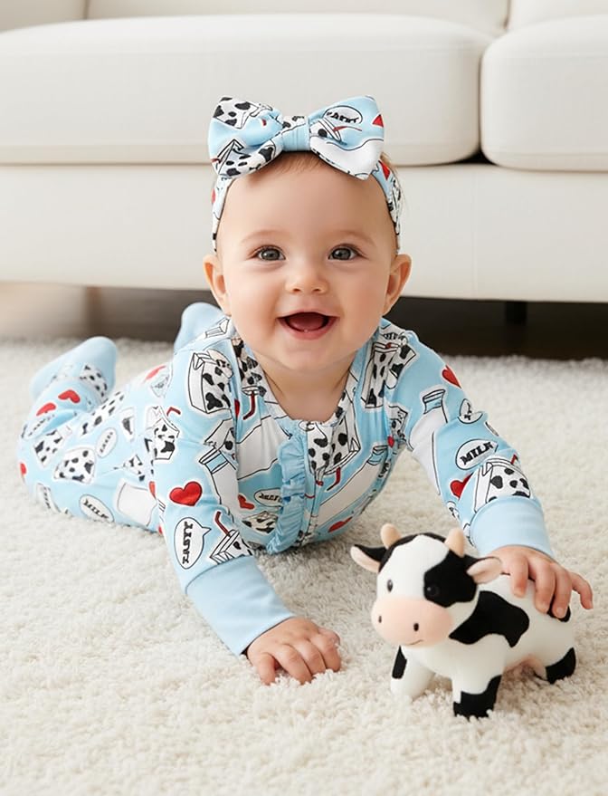 PATPAT Baby Girl Boy Clothes Newborn Infant Footie – Soft Viscose from Bamboo– 2-Way Zipper, Fold-Over Mitten, Ruffle Trim