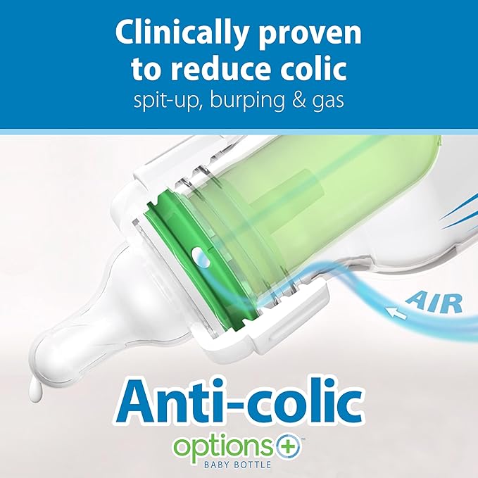 Dr. Brown's Anti-Colic Options+ Narrow Glass Baby Bottles with Silicone Sleeves, Blue, Glow, Mint, BPA-Free, 8 oz/250 mL, 0m+, 3-Pack