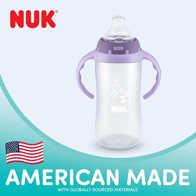 NUK Learner Cup, 10 Oz, Pack of 2, Disney's Stitch – Soft Spout, Easy-Grip Handles, BPA Free, Spill Proof Transition Sippy Cup