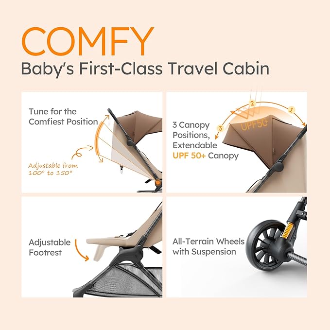 MAMAZING Ultra Air X Travel Stroller - Ultra-Lightweight Under 10 lbs, Carbon Fiber Frame & Airplane Friendly, Lightweight Stroller with Reclining Seat, UPF 50+ Canopy & Travel Bag