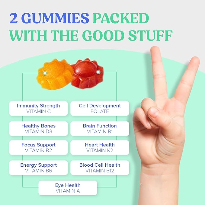 FIRST DAY Kids Multivitamin Gummies Age 4+, Strawberry & Orange - Kids Vitamins Multivitamin Gummy A C D3 K2 B1 B2 B6 B12 Folate, Immunity & Brain Function, Vegan - 60 Day Supply, Packaging May Vary