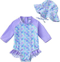 WOLBAY Baby Girl Swimsuit Long Sleeve One Piece Rash Guard with Sun Hat Zipper Bathing Suit Size 0-2T