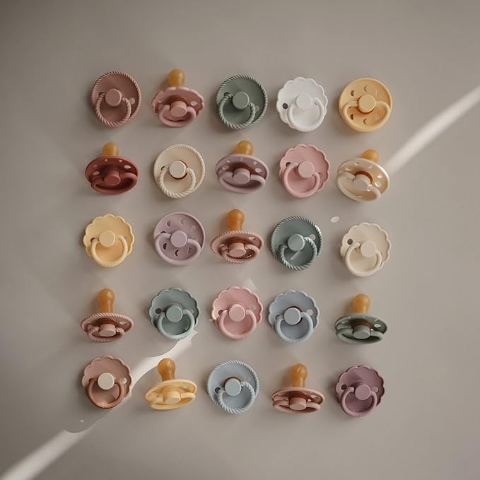 FRIGG Rope Natural Rubber Baby Pacifier | Made in Denmark | BPA-Free (Blush/Cream, 6-18 Months)