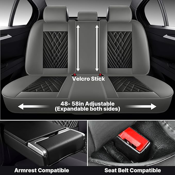 Car Seat Covers Full Coverage Seat Cover Premium Waterproof Faux Leather Cushion Universal Accessories Fit SUV Sedan Automotive Vehicle Auto Interior Seat Protector Full Set(5 Seat,Black&Gray)