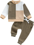 Toddler Baby Boy Fall Clothes Waffle Outfit Long Sleeve Color Blocking Sweatshirt Pullover Jogger Pant Set