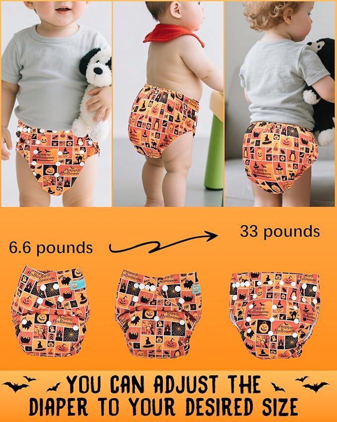 ALVABABY Halloween Baby Cloth Diapers One Size Adjustable Washable Reusable for Baby Girls and Boys 1 Pack with 2 Inserts AMD136-2TA