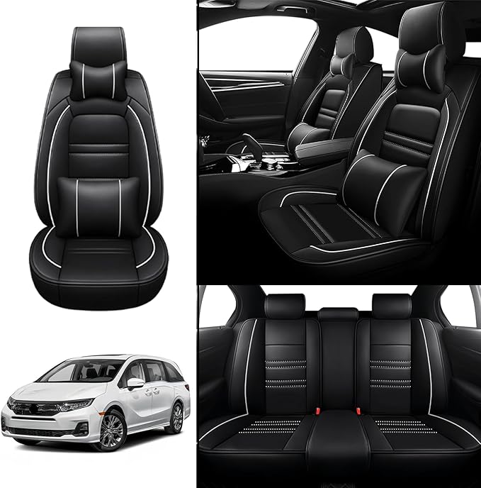 Car Seat Covers for Honda Odyssey 2005-2025 | 5-Seats Seat Covers, Waterproof Seat Protectors, Automotive Seat Covers (Full Set with Pillow,Black&White Line)
