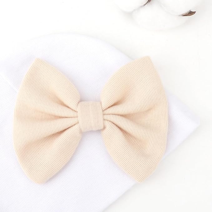 BQUBO Newborn Baby Girls Hats Mittens Set Hospital Hat Beanie Infant Bow Hats Baby Cotton Gloves for 0-6 Months