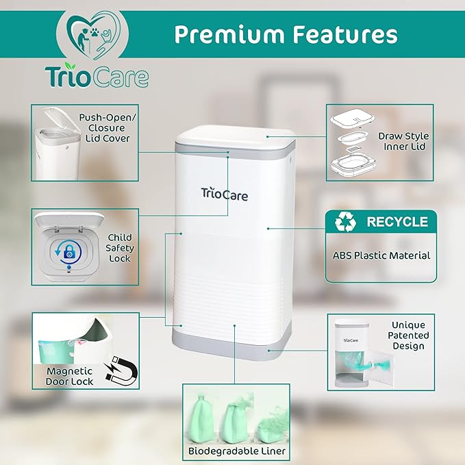 Odor Locking Blocking Control Diaper Pail White | Over 12 Months Refill Bag Supply 5292 Count | Lavender Scent Value Gift Set | Modern Design Baby Senior Adult Pet Waste Disposal Dignity Bin