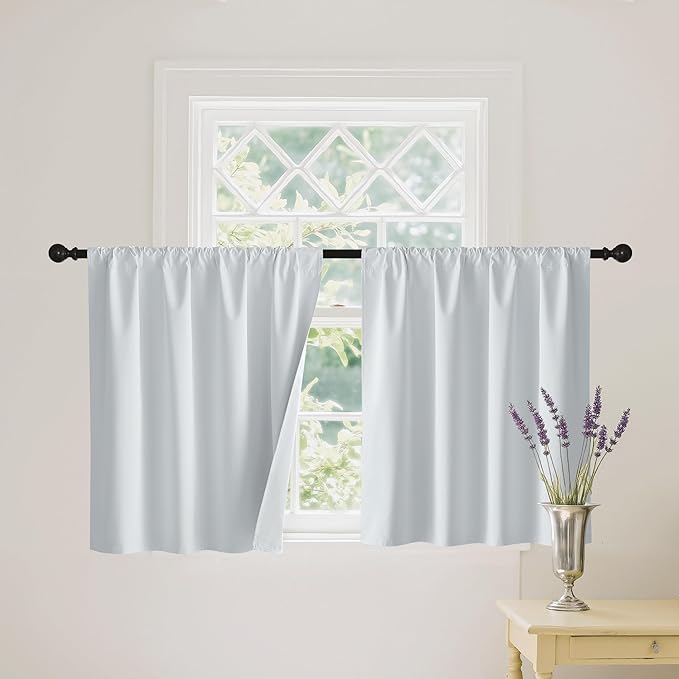 RYB HOME White 100% Blackout Curtains, Short Thermal Insulated Heat & UV Blocking Total Room Darkening Privacy Drapes for Small Window, Width 34 by Length 45, White, 2 Panels