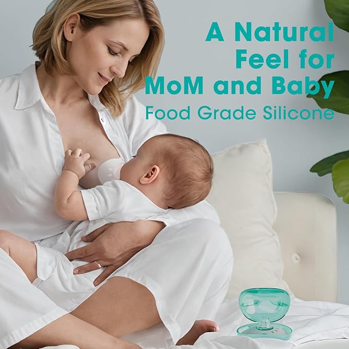 CheriBaby Nipple Shield, Contact Nipple Shield for Breastfeeding with Difficulty Sucking or Flat or Inverted Nipples, 1 Pair with Carrying Case, 100% Food Grade Silicone, BPA/BPS Free, S