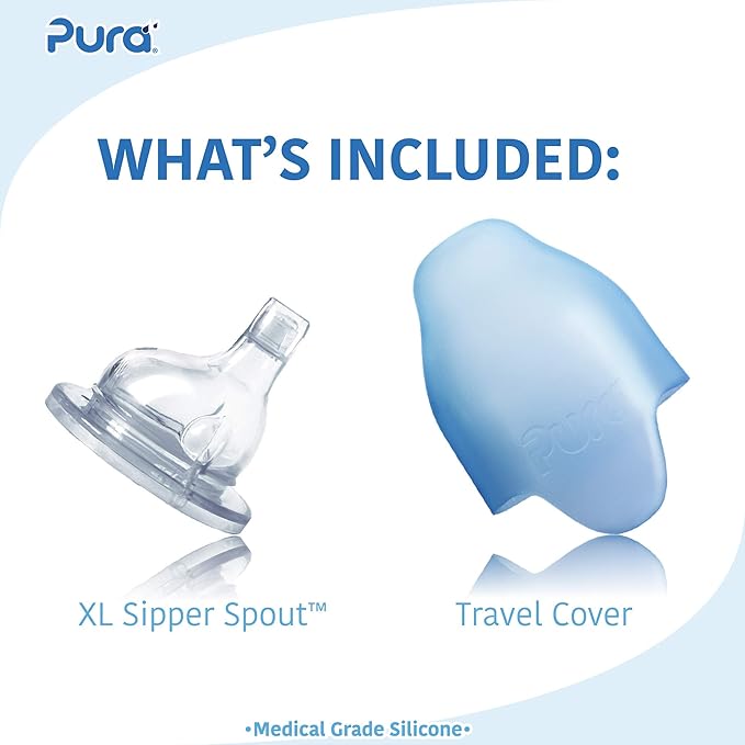 Pura Kiki 9oz/260ml Stainless Steel Insulated Sippy Bottle w/Sleeve, Plastic-Free, MadeSafe Certified, Medical-Grade Silicone Sipper Spout Fast Flow Rate for Kids, Toddlers, Babies & Infant – Aqua