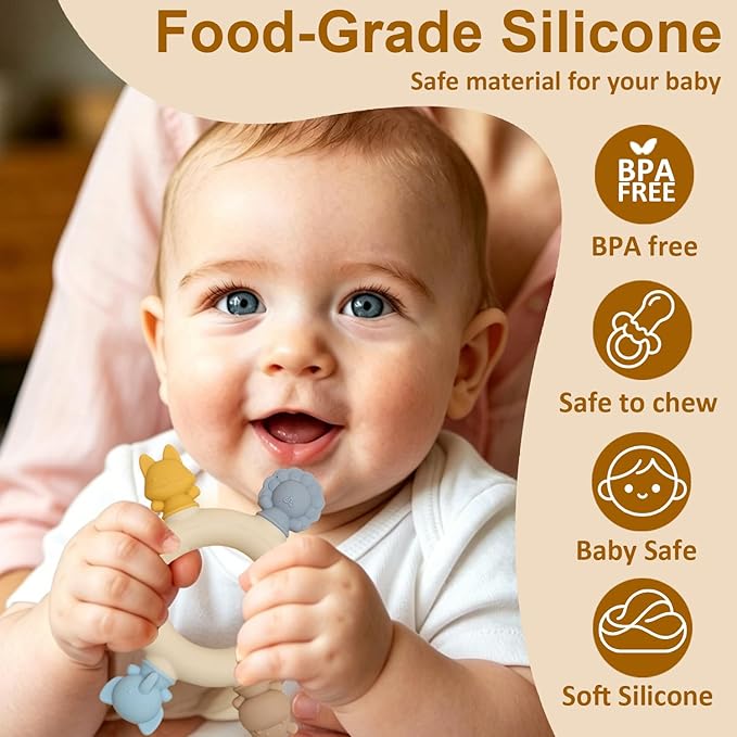 Baby Teething Toys 6-12 Months Teethers for Babies 3-6 Months Soft Cute Animals for Newborn Infants Food-Grade Silicone Baby Essential Chew Toys for Tiny Hands Easy Grip Teething Relief BPA Free
