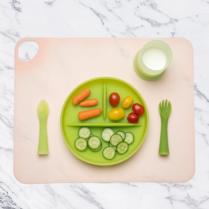 Olababy Fold N Go Silicone Placemat w Travel Case | Dishwasher Safe, BPA Free, Non-Slip, Waterproof | Mini Dining Mat for Infants, Babies, Toddlers and Kids (1, Lemon)