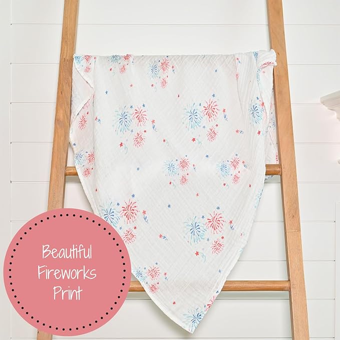 LollyBanks Swaddle Blanket 100% Cotton, Muslin Swaddle Blankets Lightweight, Soft Baby Swaddle Blanket 47 x 47 inches, Baby Essentials, Registry and Gift (Fireworks Print)
