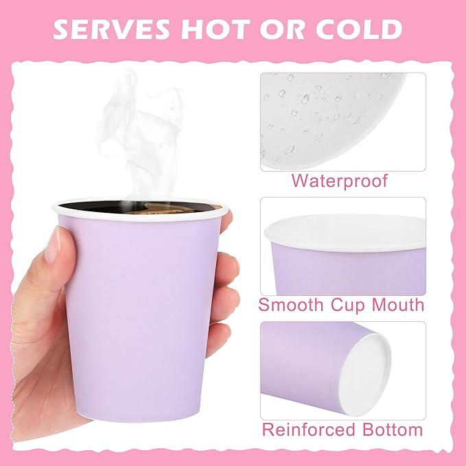 URATOT 60 Pieces 9 Ounce Disposable Paper Cups Pastel Rainbow Party Cups Drinking Cups for Party, DIY and Holiday, 6 Colors