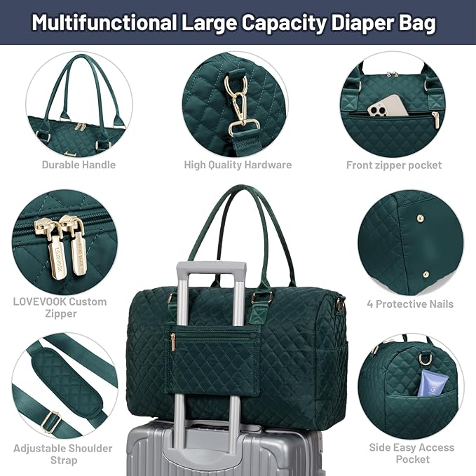 LOVEVOOK Diaper Bag Tote with Pacifier Case and Changing Pad, Large Capacity Mommy Bag for Hospital and Weekender Travel, Functional Baby Bag Newborn Baby Essential