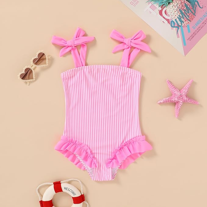 Happy Town Toddler Swimsuit Girl Solid Color Stripe One-Piece Baby Bathing Suits