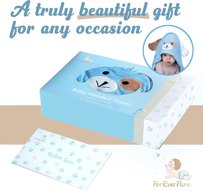 Baby Towels with Hood - Soft, Absorbent Viscose Made of Bamboo, Extra Large 35 x 35 Inches, for Newborns, Infants, Boys and Girls, Blue