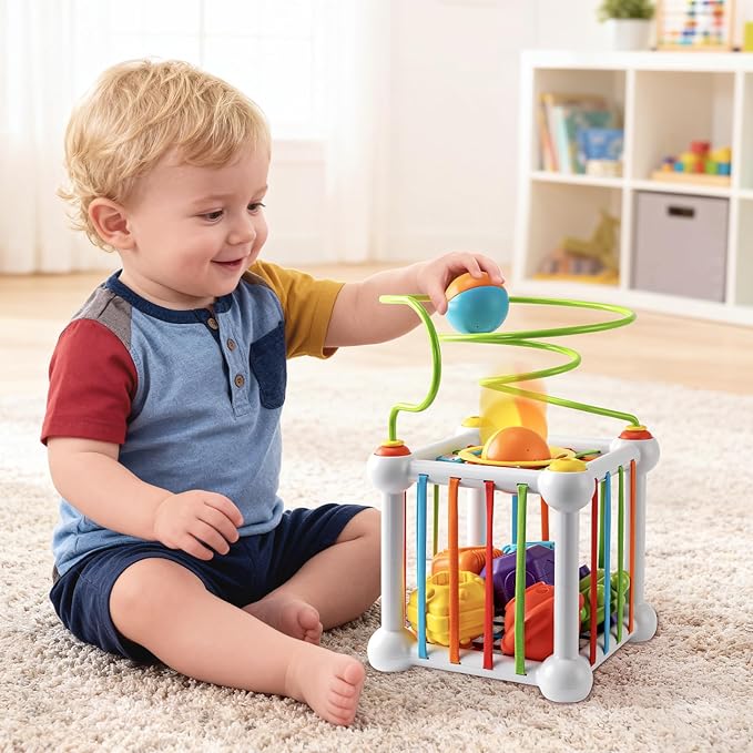 Montessori Sensory Cube for Toddlers 18 Months + | Educational Activity Center with Elastic Sides | Baby Learning Toys, Wonderful Gift for Birthday Boys & Girls