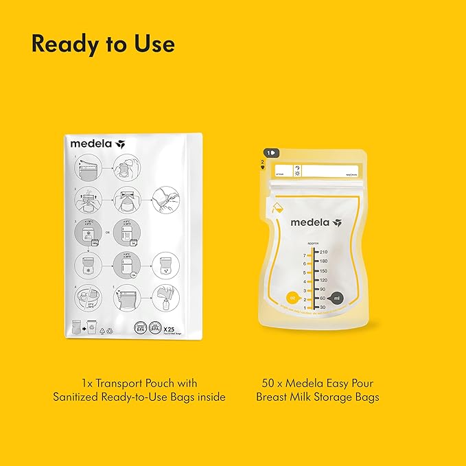 Medela Easy Pour Breastmilk Storage Bags | 50 Count 210ml | Disposable Leakproof Breast Milk Bags with Milk Protection | Recyclable & BPA Free